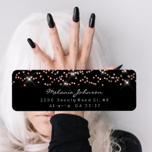 Confetti Crystals Pink Rose Gold Black White Brand Return Address Label
