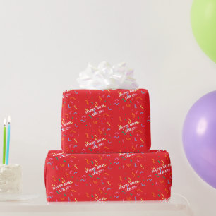 Confetti Custom Name Birthday Gift Red Wrapping Paper