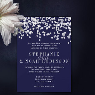 Confetti Deep Navy Stars Wedding Invitation