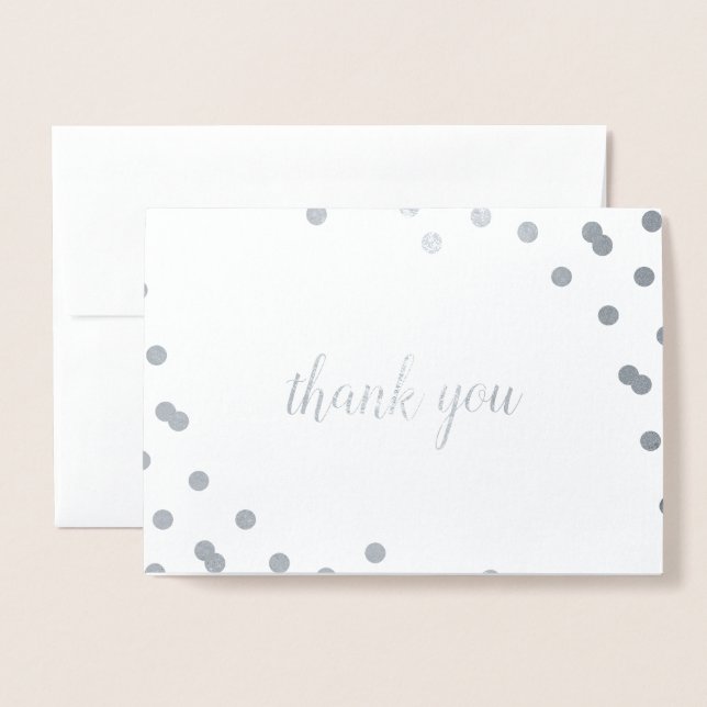 Confetti Dot Silver Foil Blank Thank You Card (Front With Envelope)
