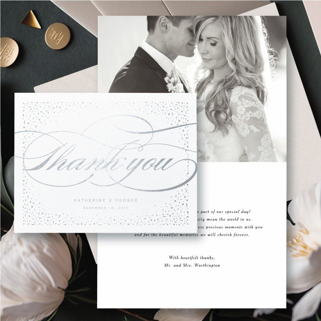 Confetti Dots Classic Script Wedding Thank You Foil Card (Confetti Dots And Elegant Classic Script Wedding Thank You Foil Card @ fatfatin_blue_knot)