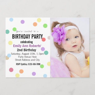 Confetti Dots Custom Photo Birthday Party Invitation