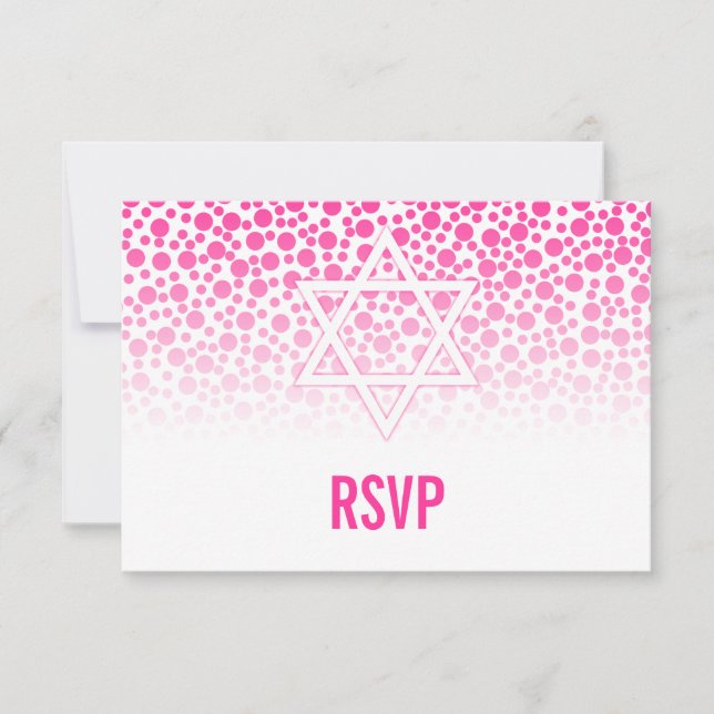 Confetti Dots Hot Pink Bat Mitzvah RSVP Card (Front)