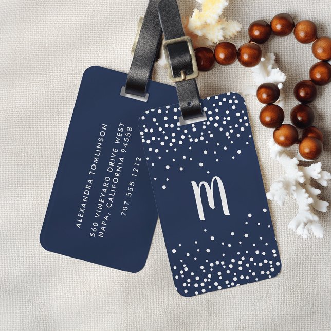 Confetti Dots Monogram Luggage Tag | Navy (Creator Uploaded)