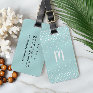 Confetti Dots Monogram Luggage Tag   Sea