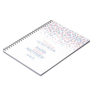 Confetti dots pink blue wedding guest book