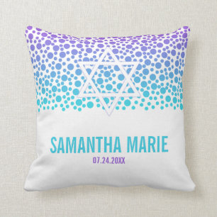Confetti Dots Purple Teal Bat Mitzvah Cushion