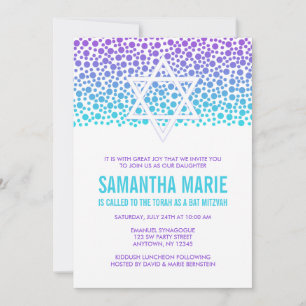 Confetti Dots Purple Teal Bat Mitzvah Invitation