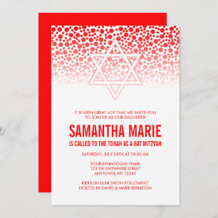 Confetti Dots Red Bat Mitzvah Invitations