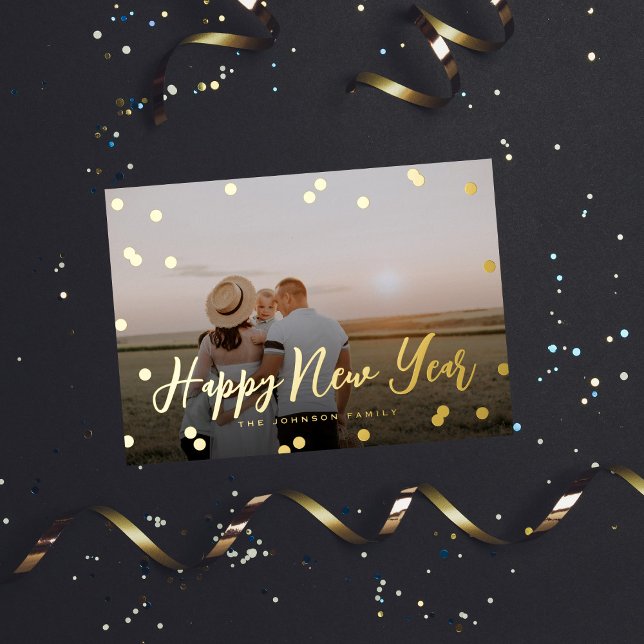Confetti Dots Script Full Photo Foil Holiday Card (Creator Uploaded)