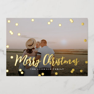 Confetti Dots Script Full Photo Foil Holiday Card
