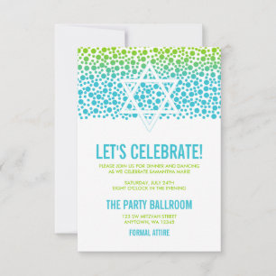 Confetti Dots Teal Green Bat Mitzvah Reception Invitation