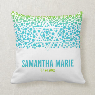 Confetti Dots Teal Lime Green Bat Mitzvah Cushion