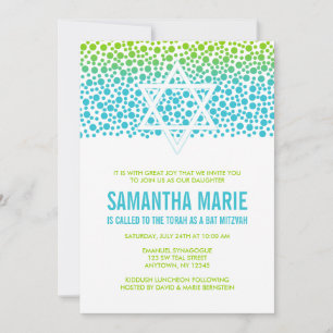 Confetti Dots Teal Lime Green Bat Mitzvah Invitation