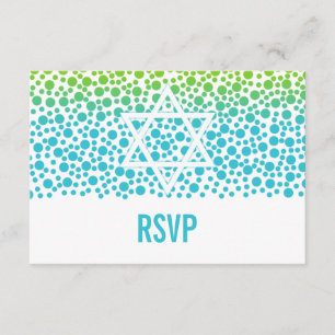 Confetti Dots Teal Lime Green Bat Mitzvah RSVP Card
