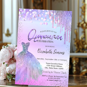 Confetti,Dress,Violet Glitter Quinceañera Invitation
