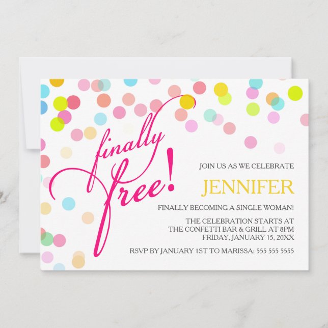 Confetti Finally Free | Divorce Party Invitation (Front)