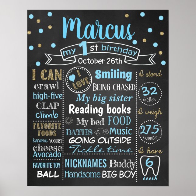 Confetti First Birthday chalkboard sign boy (Front)