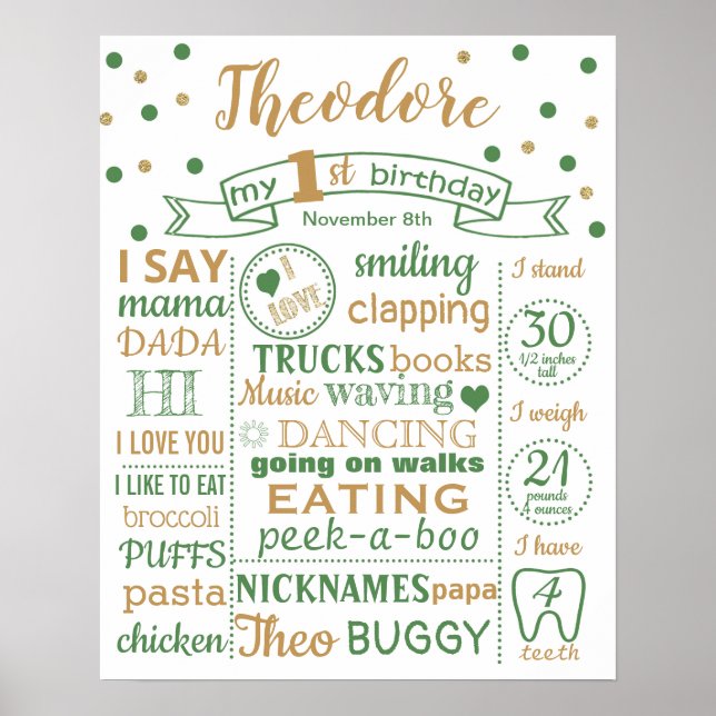 Confetti First Birthday Party sign poster banner (Front)