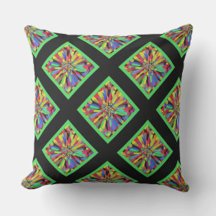 Confetti Flower in black & lime green plaid Cushion