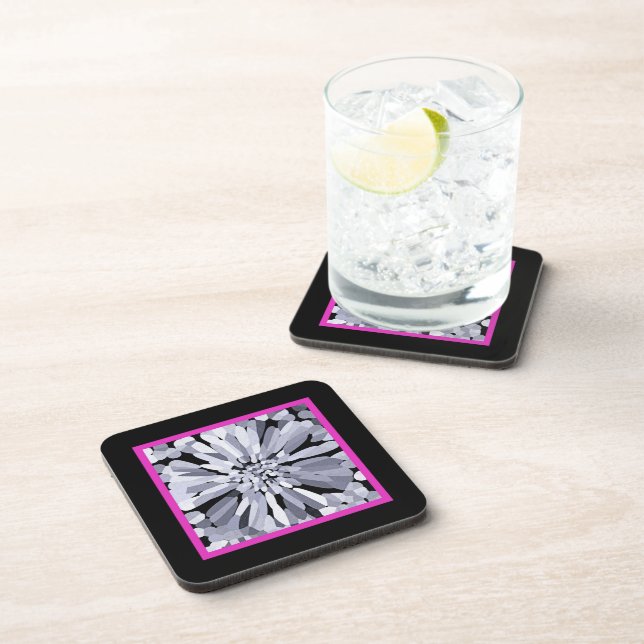 Confetti Flower in Black & White Coaster (Right Side)