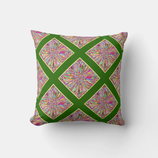 Confetti Flower Summer in Green & Yellow Plaid Cushion (Front)