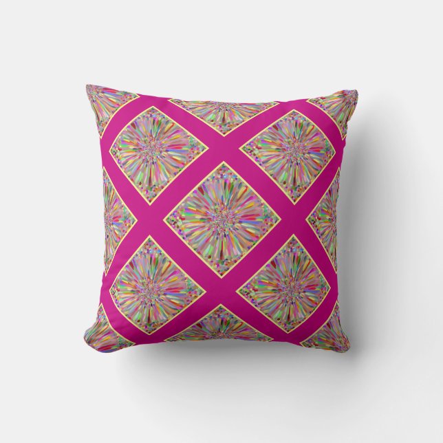 Confetti Flower Summer in Pink & Yellow Plaid Cushion (Front)