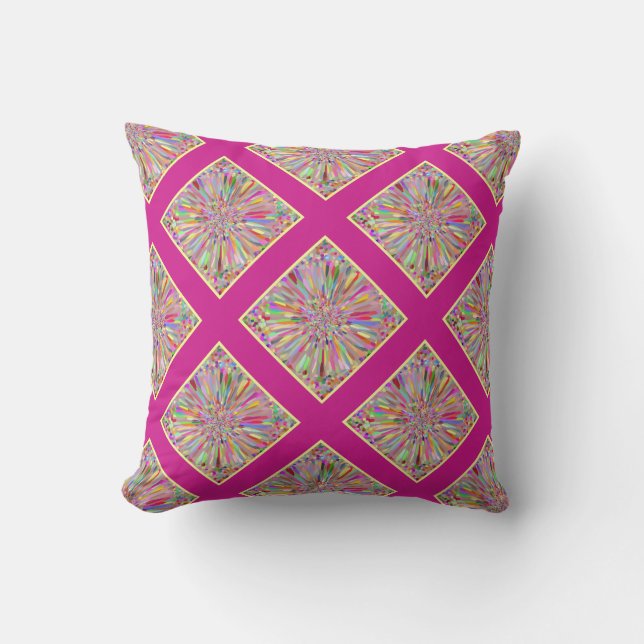 Confetti Flower Summer in Pink & Yellow Plaid Outdoor Cushion (Front)