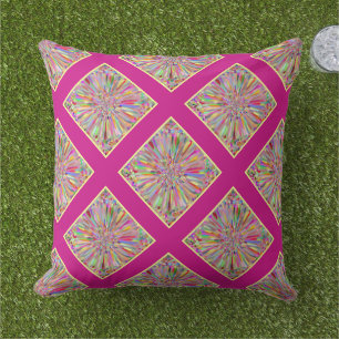Confetti Flower Summer Pink & Yellow Quilt Plaid Outdoor Cushion