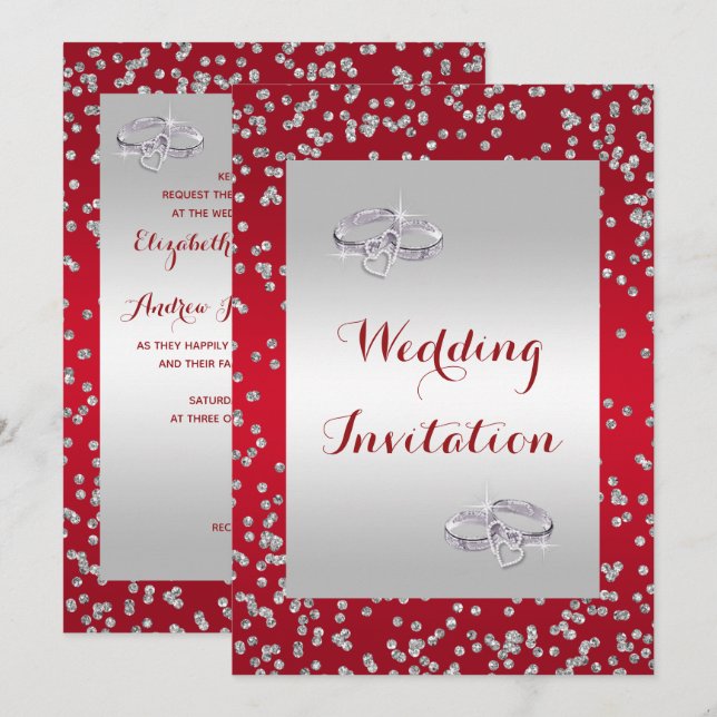 Confetti Framed & Diamond Wedding Rings Wedding Invitation (Front/Back)