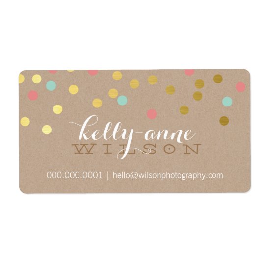 CONFETTI GLAMOROUS cute gold foil coral mint kraft Shipping Label