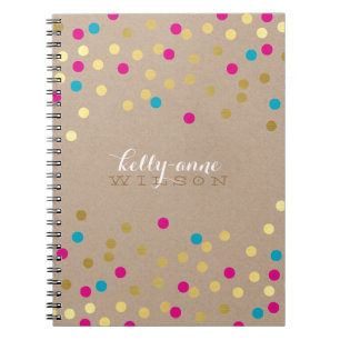 CONFETTI GLAMOROUS cute spot gold pink aqua kraft Notebook