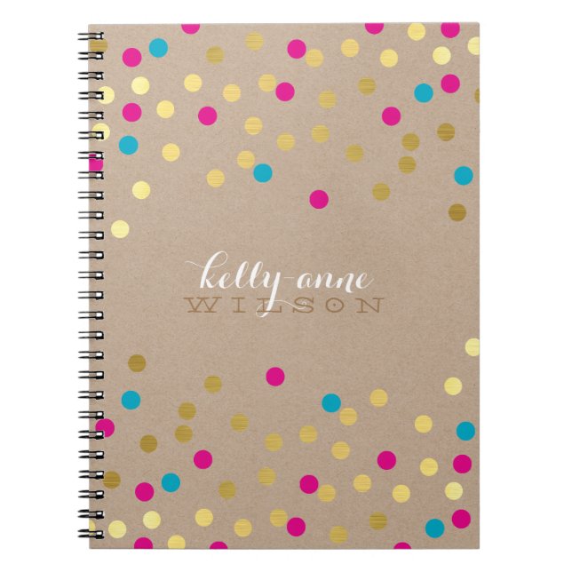 CONFETTI GLAMOROUS cute spot gold pink aqua kraft Notebook (Front)