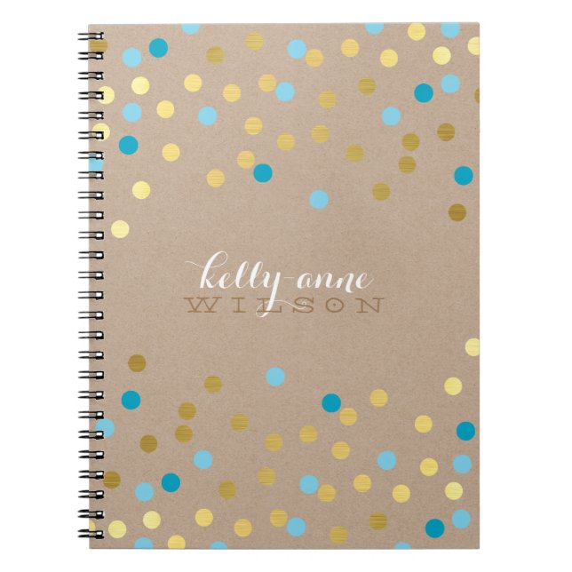 CONFETTI GLAMOROUS cute spot gold turquoise kraft Notebook (Front)