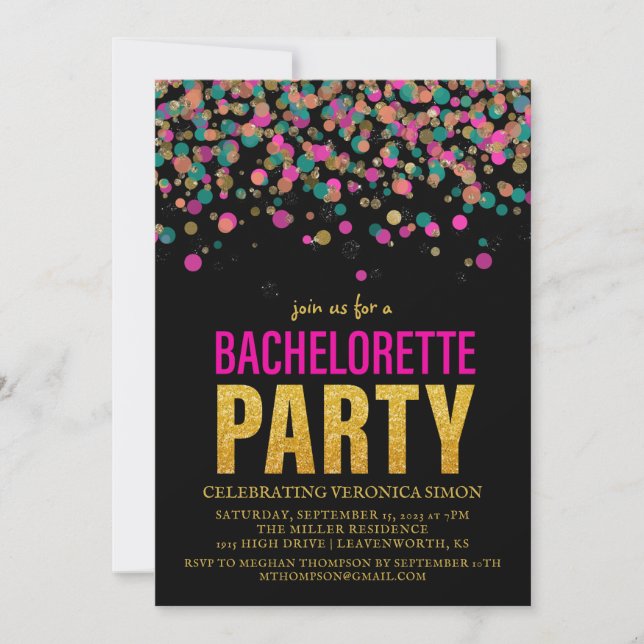 Confetti Glitter Bachelorette Party Invitation (Front)