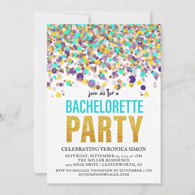 Confetti Glitter Bachelorette Party Invitation (Front)