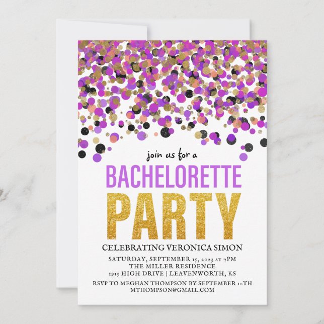 Confetti Glitter Bachelorette Party Invitation (Front)