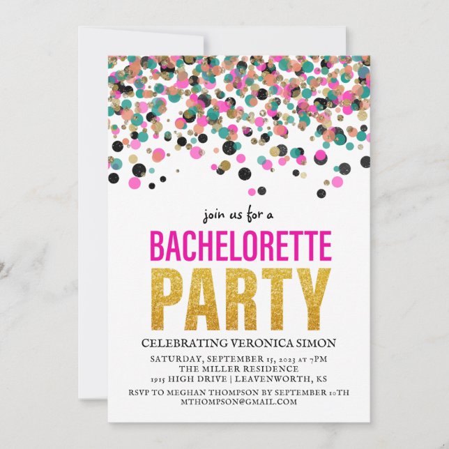 Confetti Glitter Bachelorette Party Invitation (Front)
