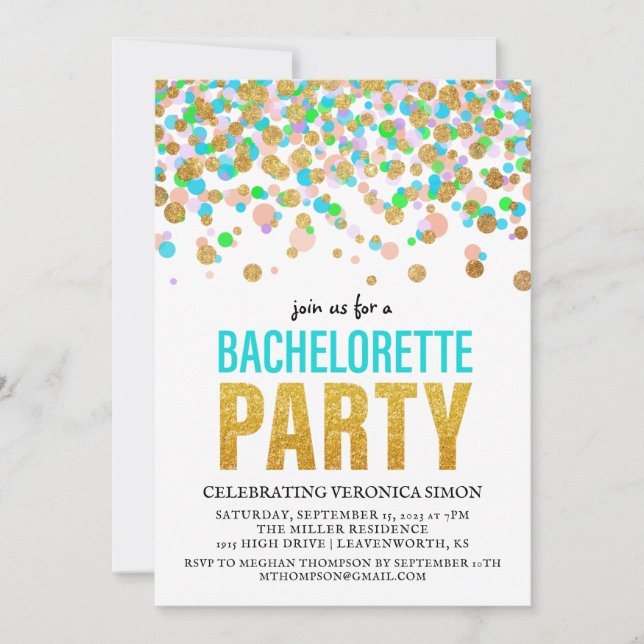 Confetti Glitter Bachelorette Party Invitation (Front)