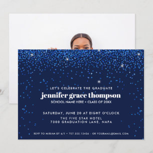 Confetti Glitter Blue Photo Graduation Party Invitation