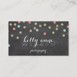 CONFETTI GLITTER cute gold coral mint chalkboard Business Card