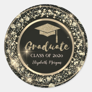 Confetti,Glitter Graduation Cap Classic Round Sticker