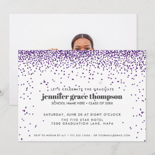 Confetti Glitter Purple White Photo Grad Party Invitation