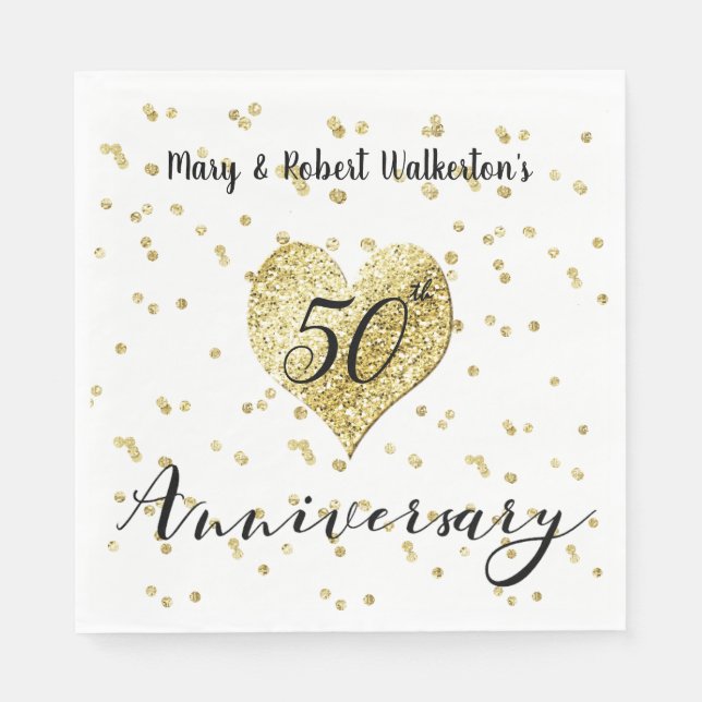 Confetti Gold -50th Wedding Anniversary Napkins (Front)