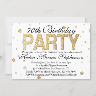 Confetti Gold 70th Birthday Party Invitation