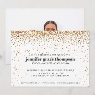 Confetti Gold and White Photo Graduation Party Invitation
