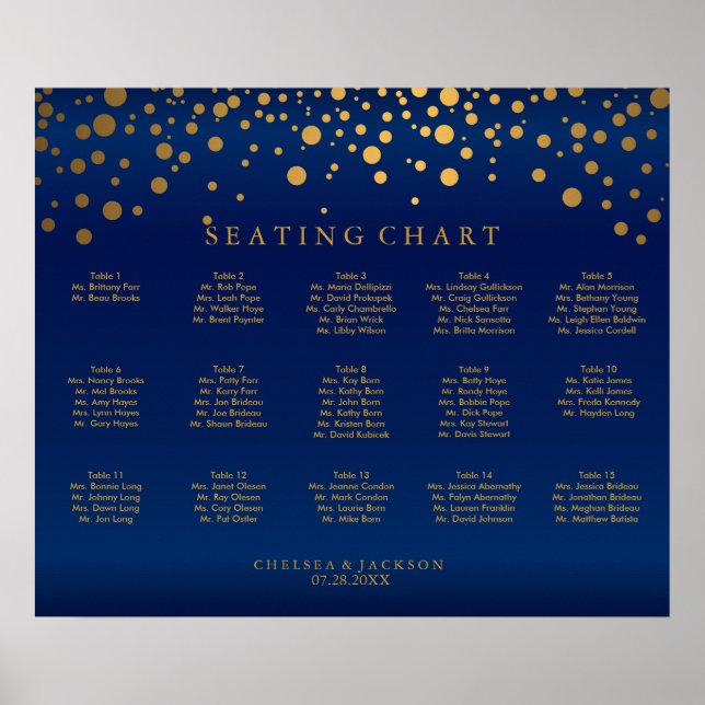 Confetti Gold Dots & Navy Blue Satin - Custom Poster (Front)