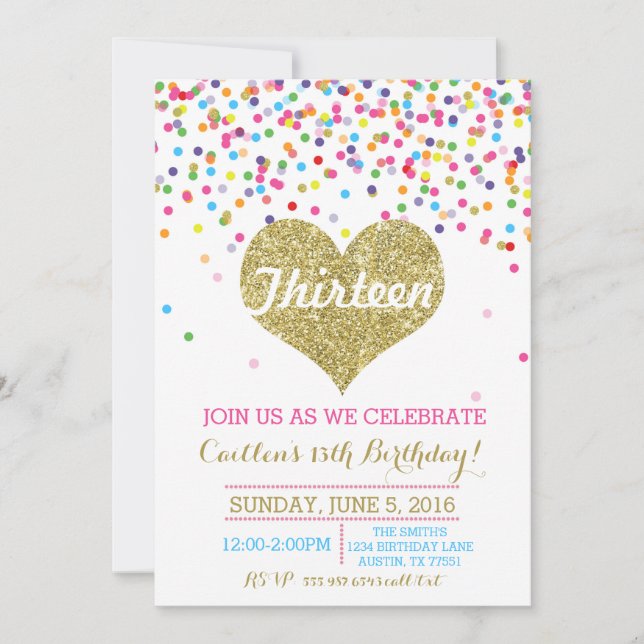 Confetti Gold Glitter Birthday Invitation (Front)