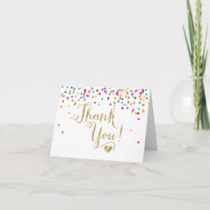 Confetti Gold Glitter Thank You Note Card Folded