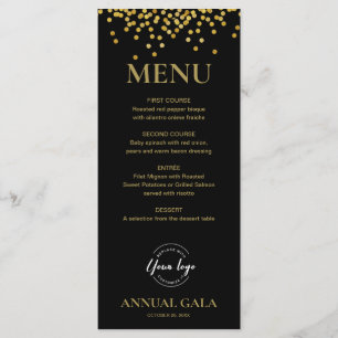 Confetti Gold on Black Annual Gala Company Elegant Menu